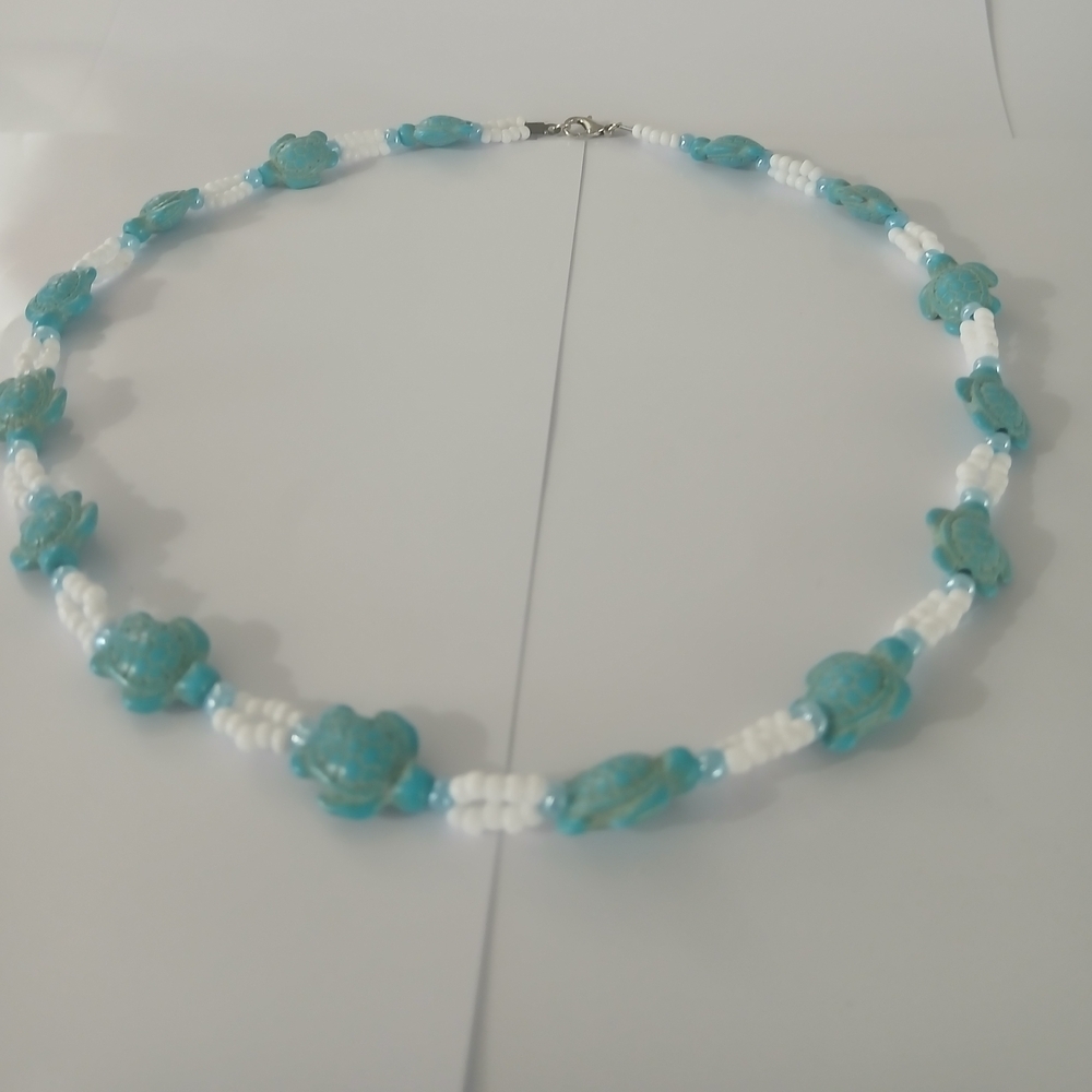 Turquoise and White Beaded Necklace